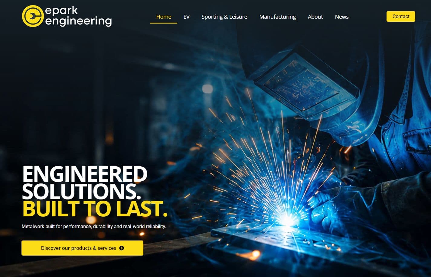 New epark Engineering website showing its engineered metalwork and manufacturing services