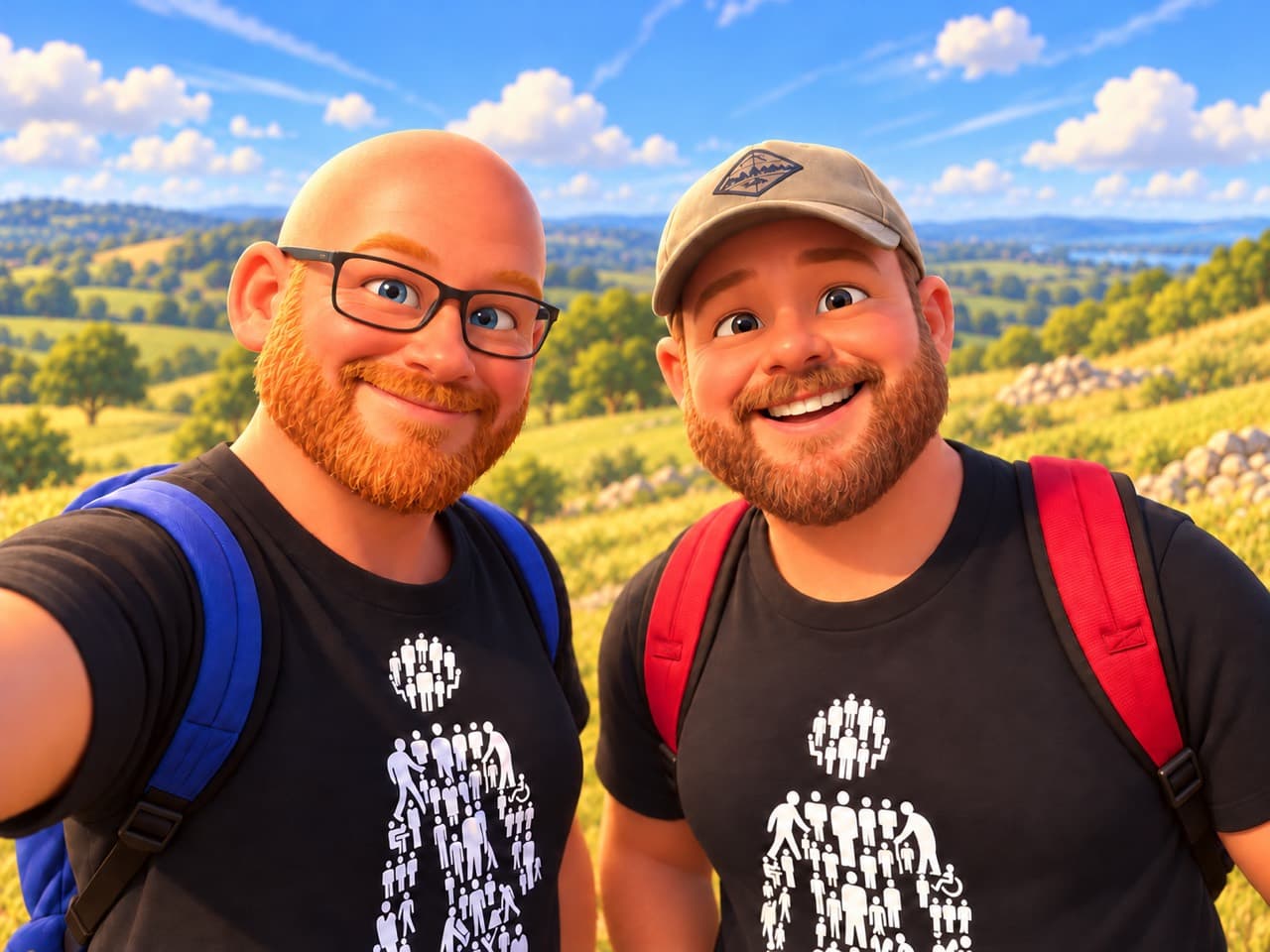 Illustrated image of Paul and Alan outdoors